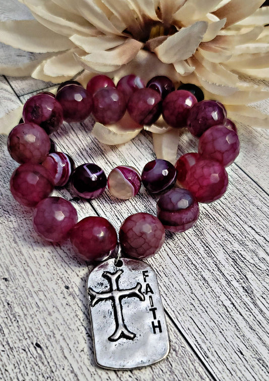 14mm Faceted Agate Beaded Bracelet