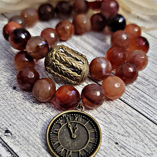 14mm Faceted Agate Beaded Bracelet set