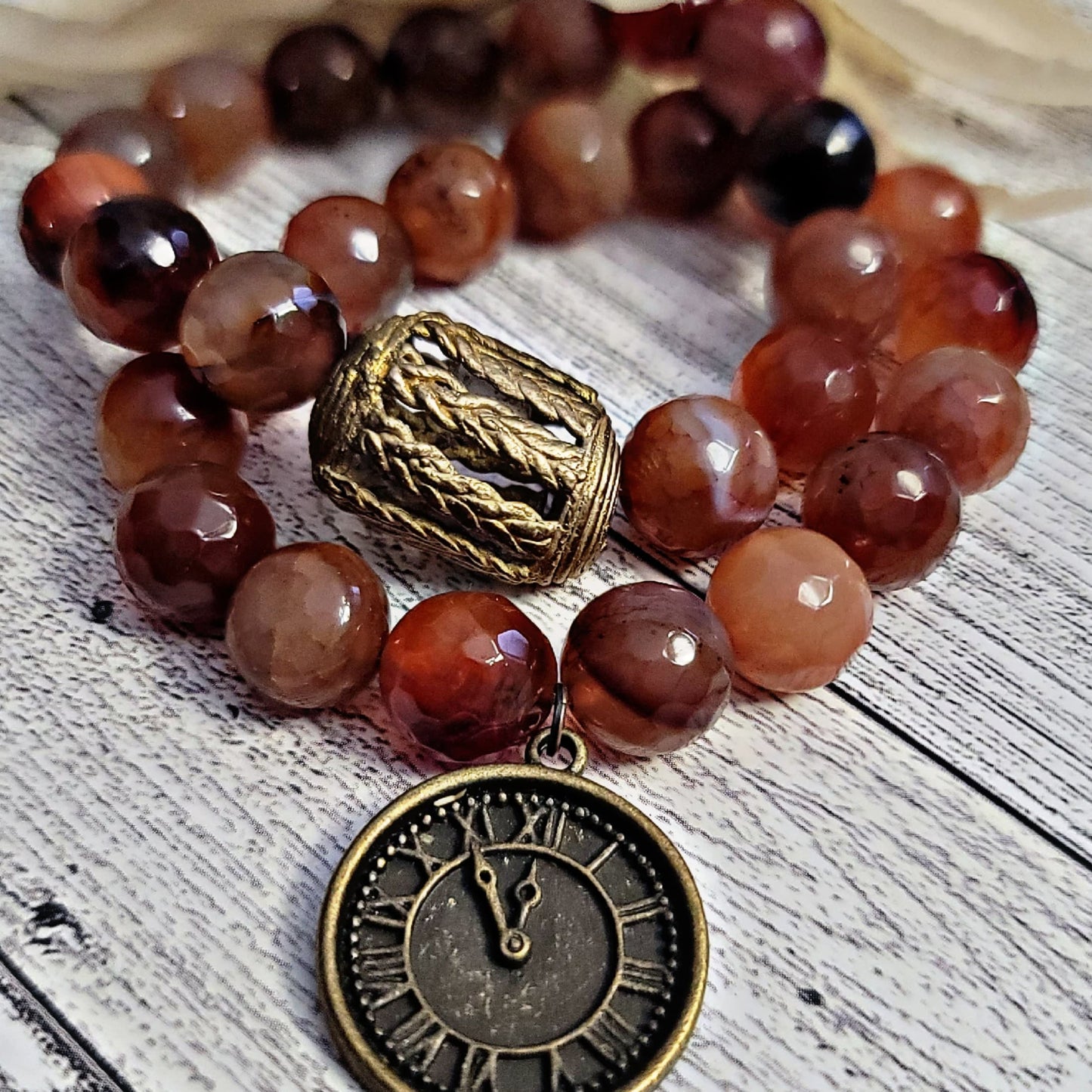 14mm Faceted Agate Beaded Bracelet set